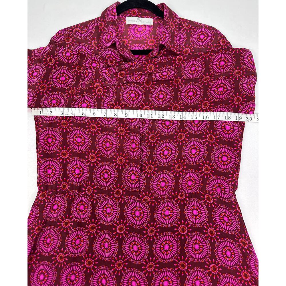 Amanda Uprichard 100% Silk Mini Dress Burgundy Pink Orange Geometric Print Sz M - Picture 7 of 8